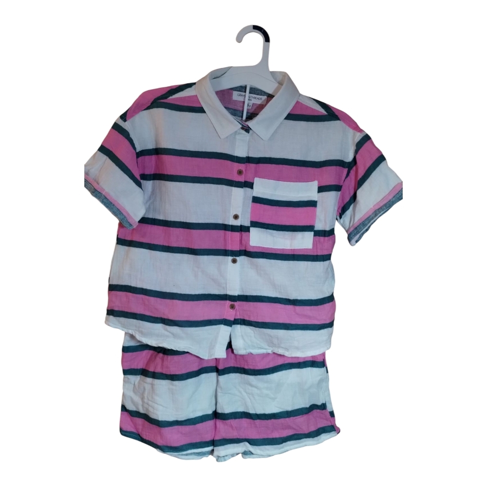 Grayson Threads Pink and Green Striped Matching Set Girls 10-12 NWT